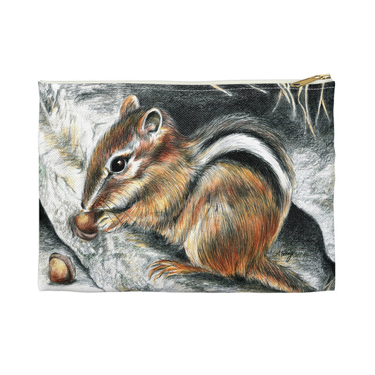 Chipmunk Illustration Accessory Pouch — Cute Wildlife Pencil Case & Makeup Bag