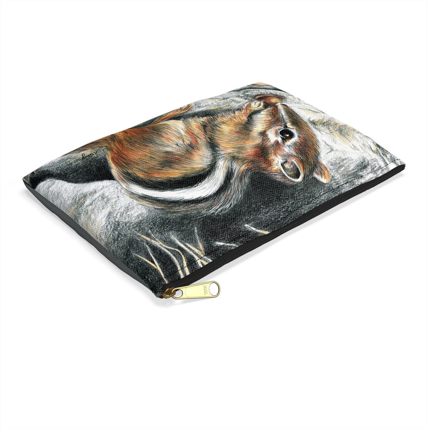Chipmunk Illustration Accessory Pouch — Cute Wildlife Pencil Case & Makeup Bag