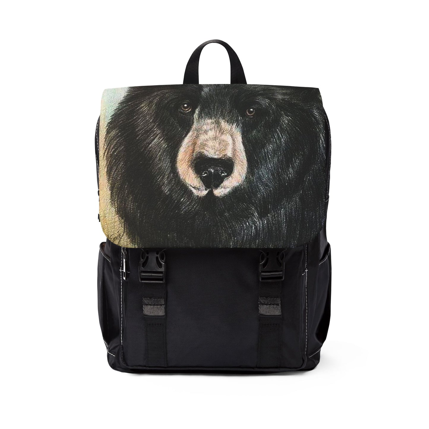 Bear Portrait Backpack — Casual Shoulder Bag with Black Bear Design