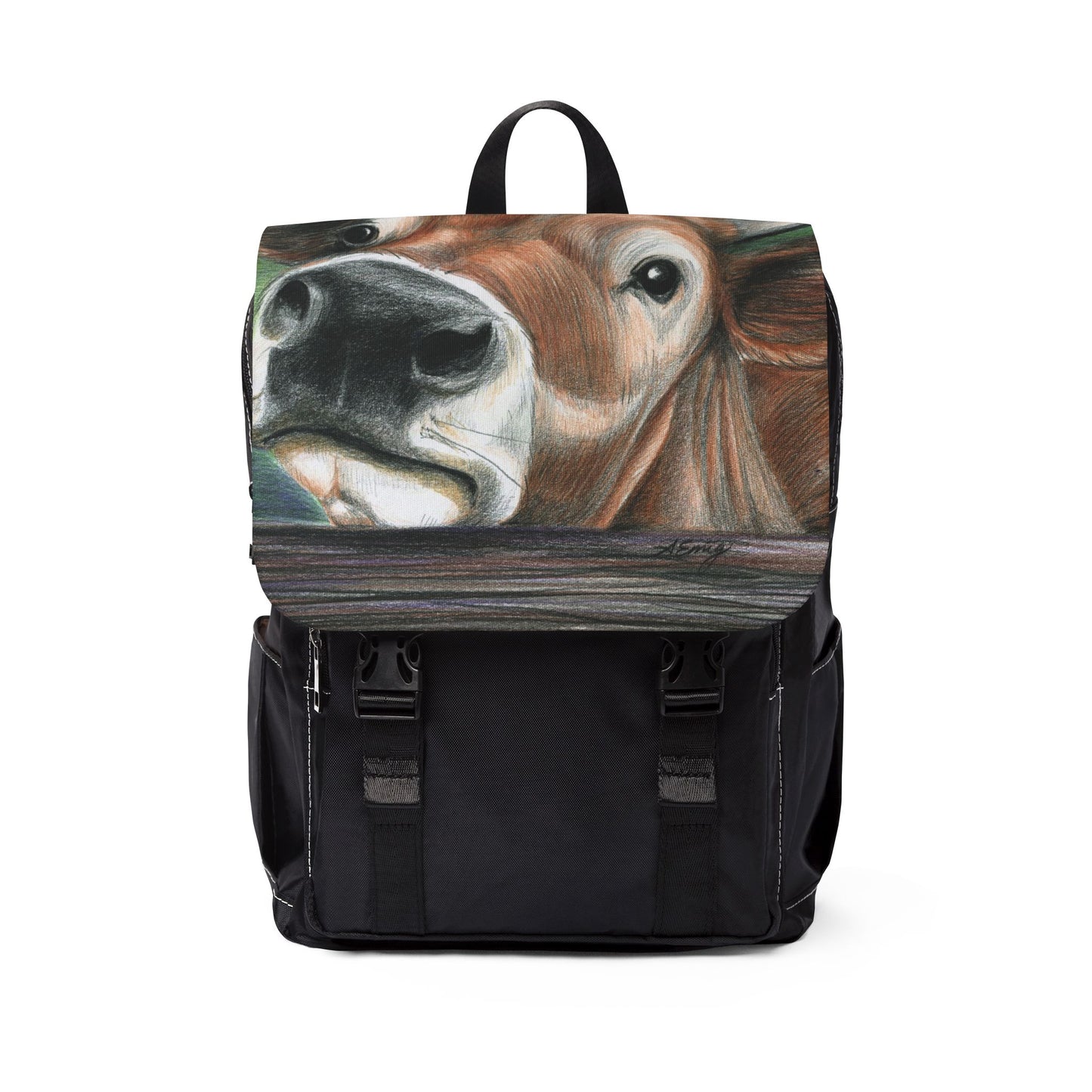 Jersey Cow Face Canvas Backpack — Cute Farm Animal Shoulder Bag for School & Travel