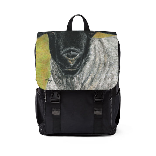 Sheep Portrait Backpack - Casual Shoulder Bag with Farm Animal Art