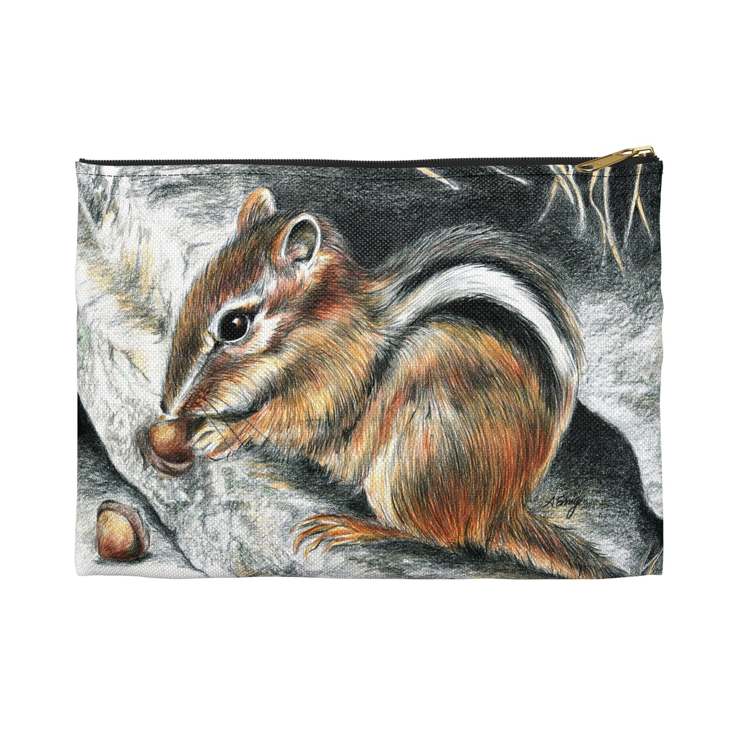 Chipmunk Illustration Accessory Pouch — Cute Wildlife Pencil Case & Makeup Bag