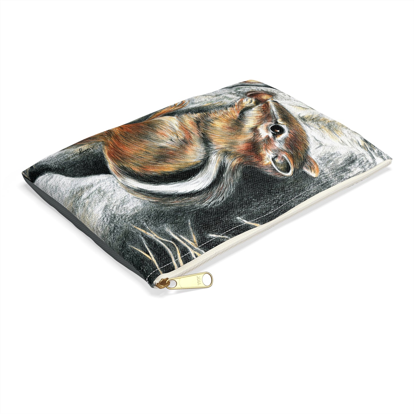 Chipmunk Illustration Accessory Pouch — Cute Wildlife Pencil Case & Makeup Bag