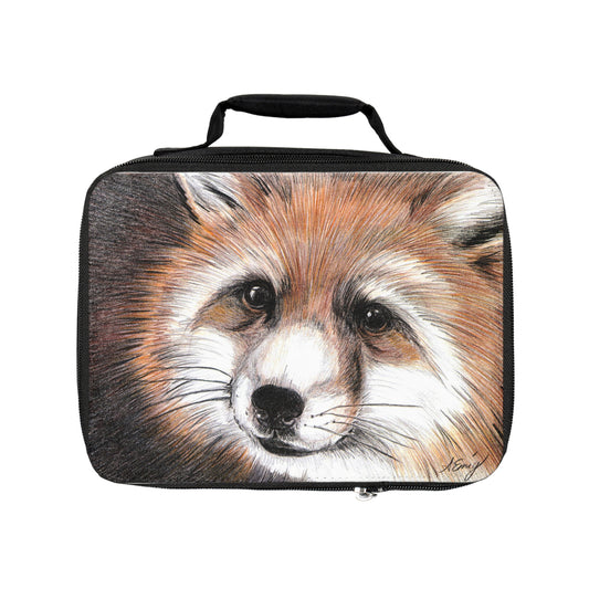 Red Fox Lunch Bag - Hand-Drawn Wildlife Insulated Lunchbox for Kids & Adults