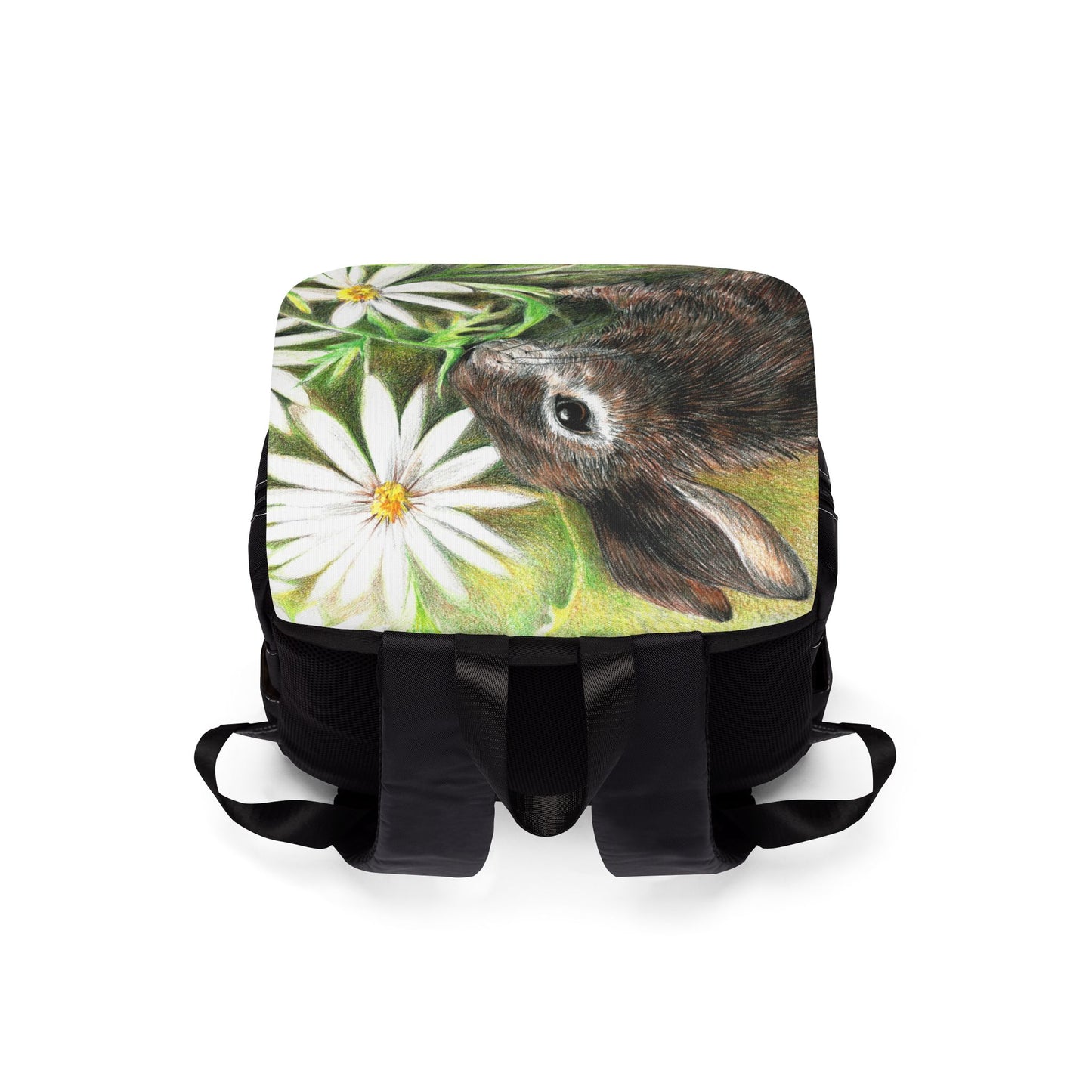 Backpack — Brown Rabbit & Daisies Canvas Shoulder Backpack