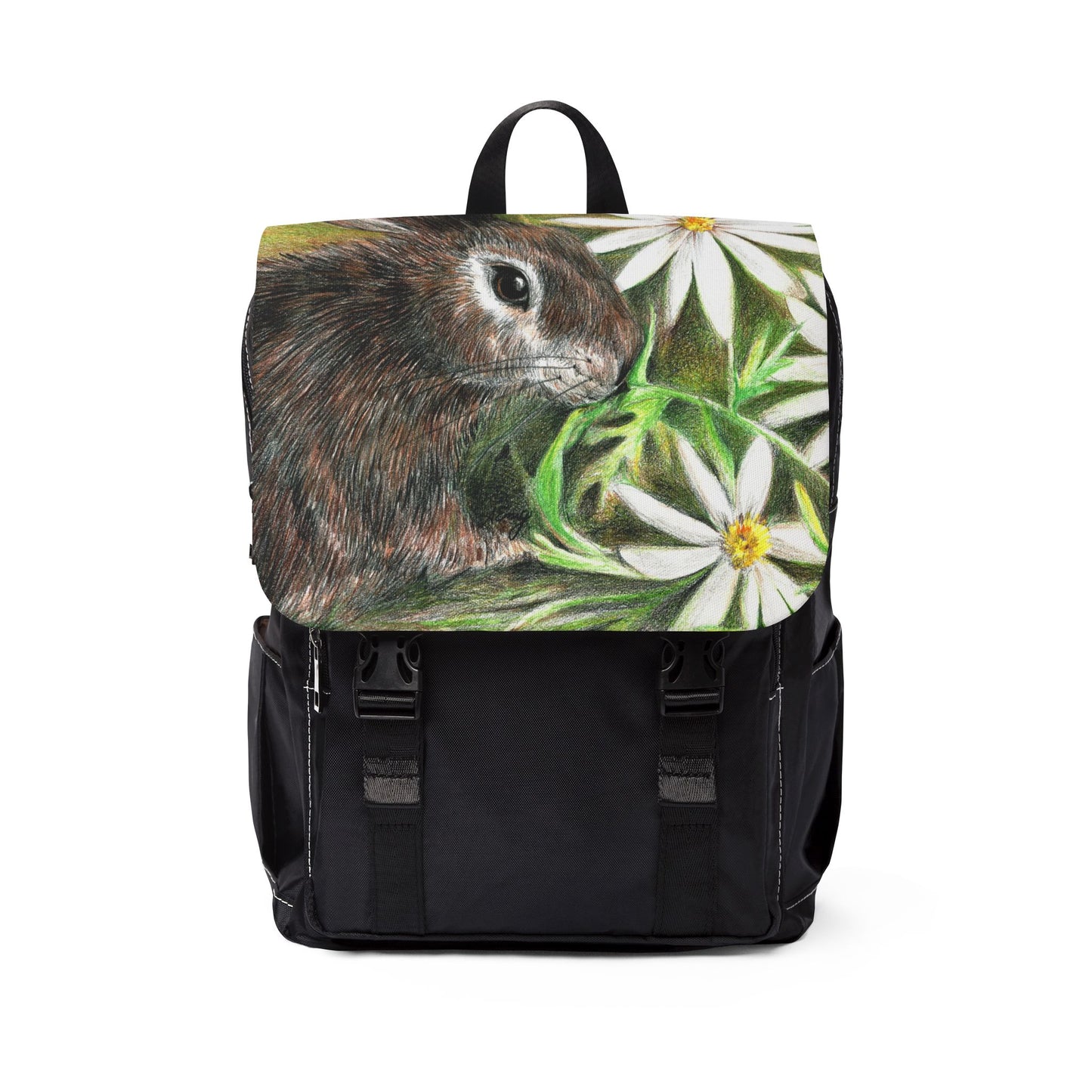 Backpack — Brown Rabbit & Daisies Canvas Shoulder Backpack