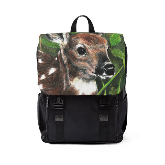 Fawn Portrait Canvas Backpack — Cute Deer Nature Daypack
