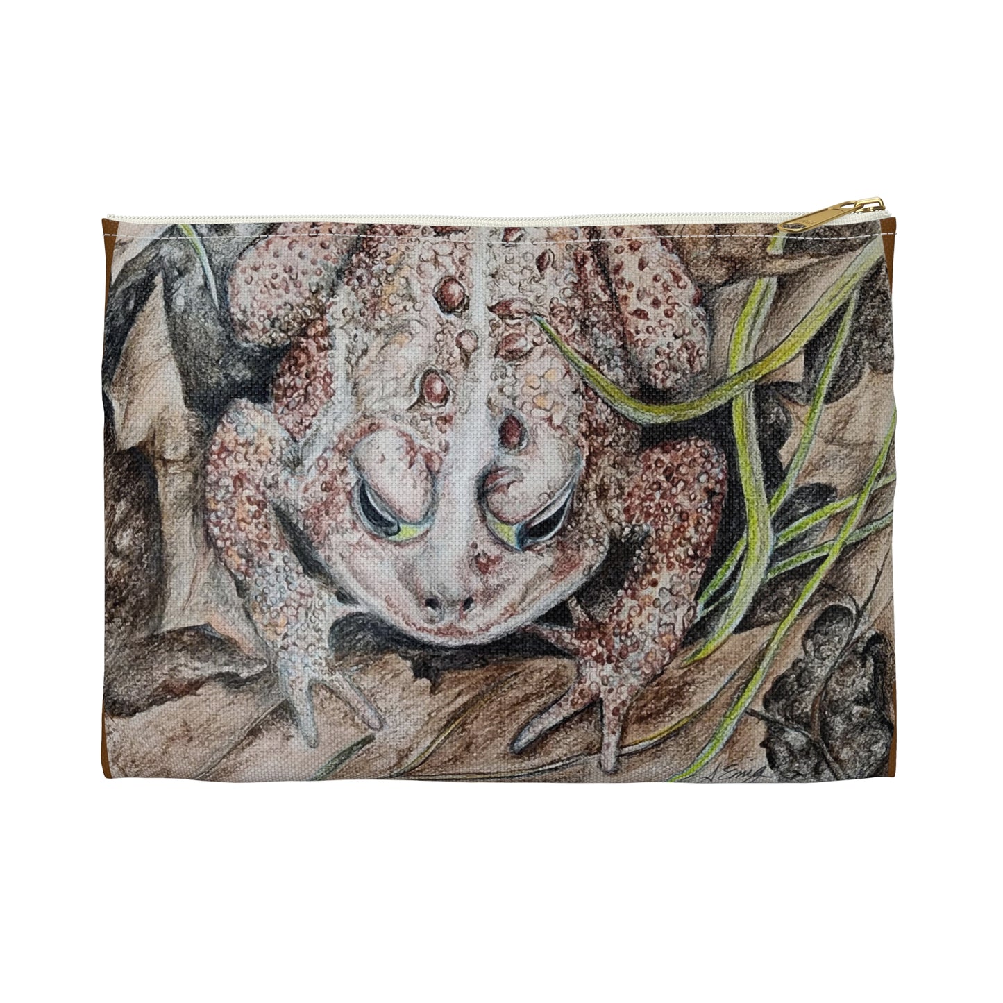 Frog Illustration Accessory Pouch – Nature-Inspired Zippered Makeup & Travel Bag