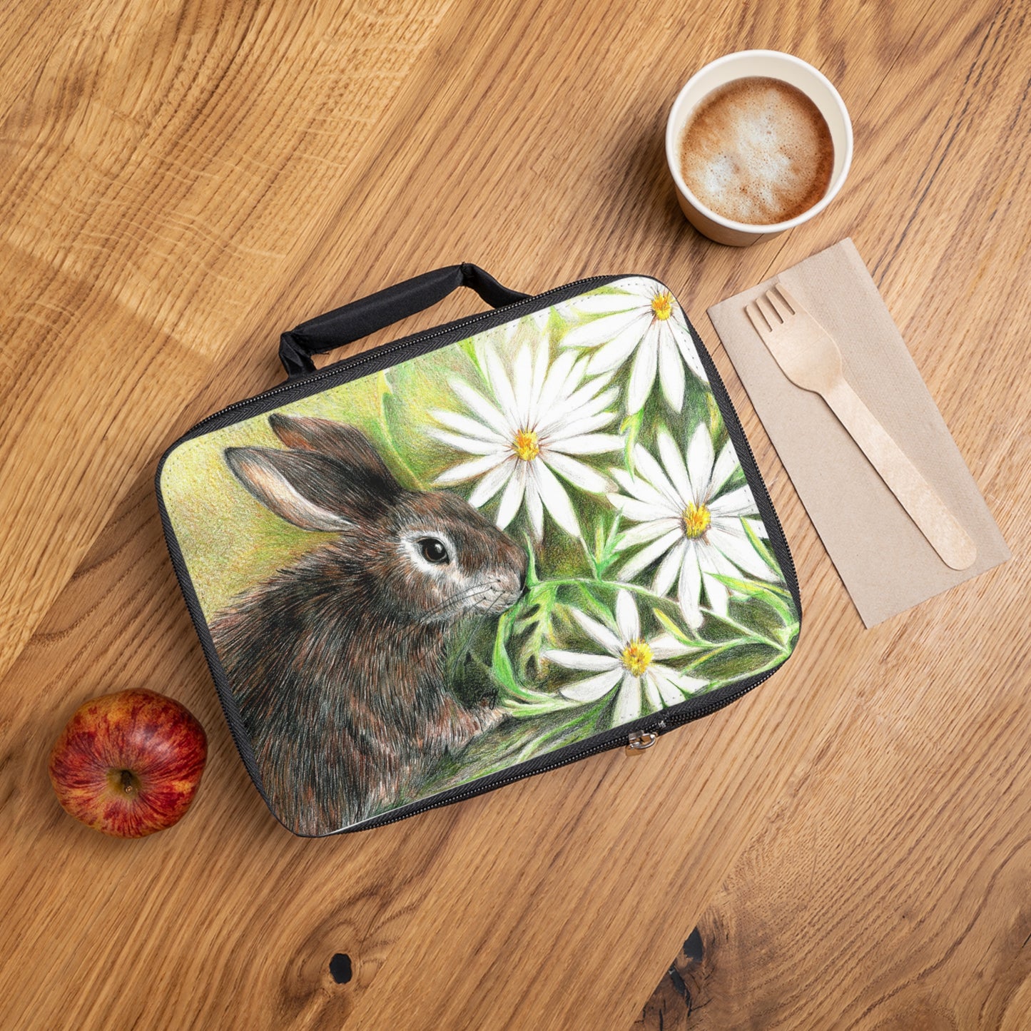 Bunny & Daisies Insulated Lunch Bag — Cute Rabbit Floral Lunchbox