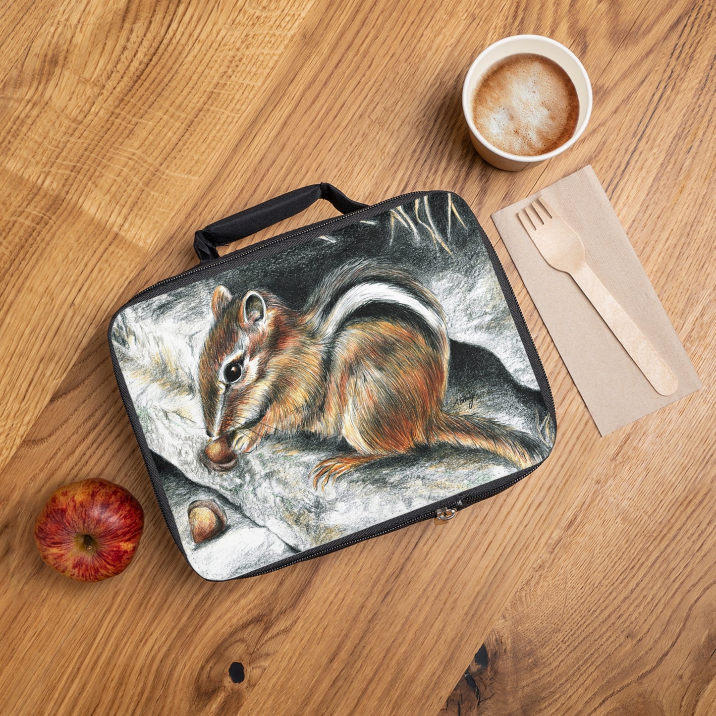 Chipmunk Art Lunch Bag — Whimsical Wildlife Insulated Lunchbox
