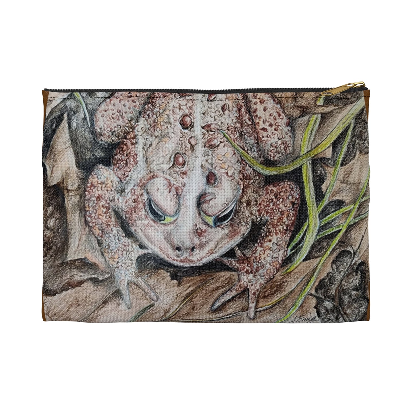 Frog Illustration Accessory Pouch – Nature-Inspired Zippered Makeup & Travel Bag