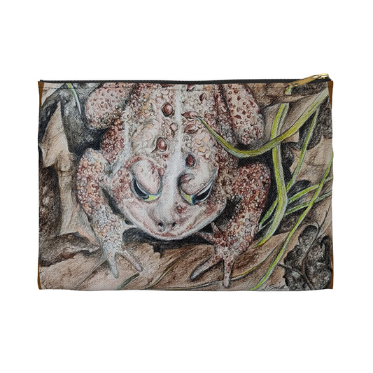 Frog Illustration Accessory Pouch – Nature-Inspired Zippered Makeup & Travel Bag
