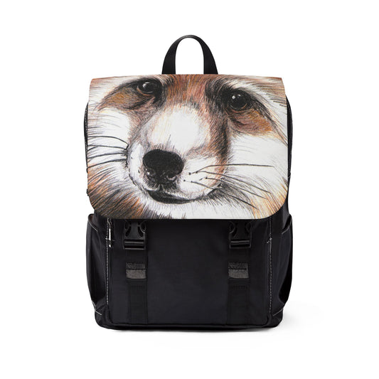 Fox Face Canvas Backpack — Cute Colored Pencil Animal Shoulder Bag