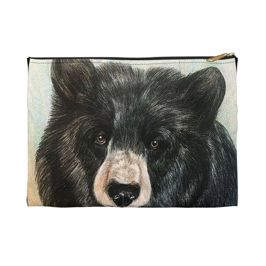 Black Bear Face Accessory Pouch — Wildlife Cosmetic & Travel Zipper Bag