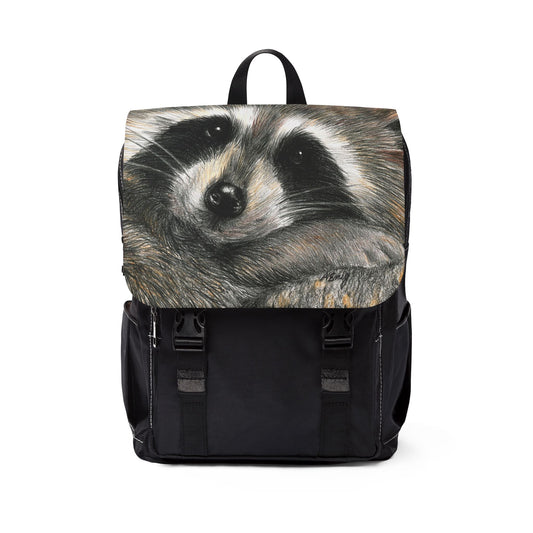 Raccoon Face Flap Backpack — Cute Wildlife Shoulder Bag for Everyday Use