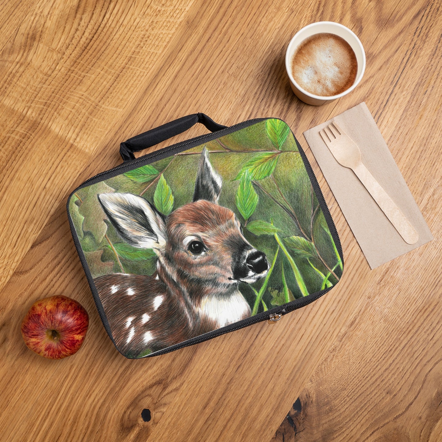 Deer Fawn Lunch Bag — Cute Woodland Kids Lunchbox with Forest Art